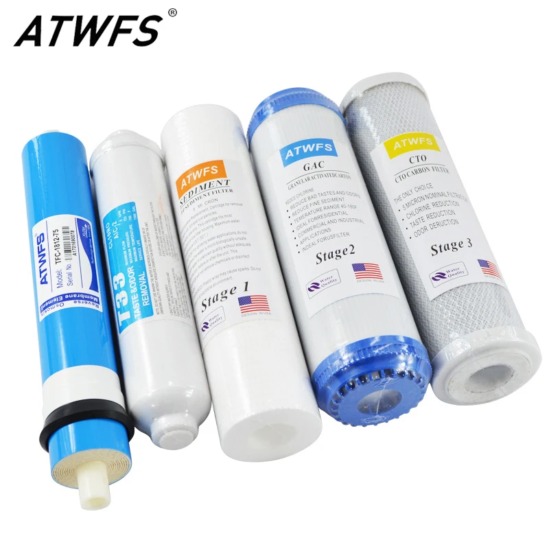 Basin Mixer Cartridge - ATWFS 5-stufiges Umkehrosmose-RO-Wasserfilter-Ersatzset mit Wasserfilterkartusche 75